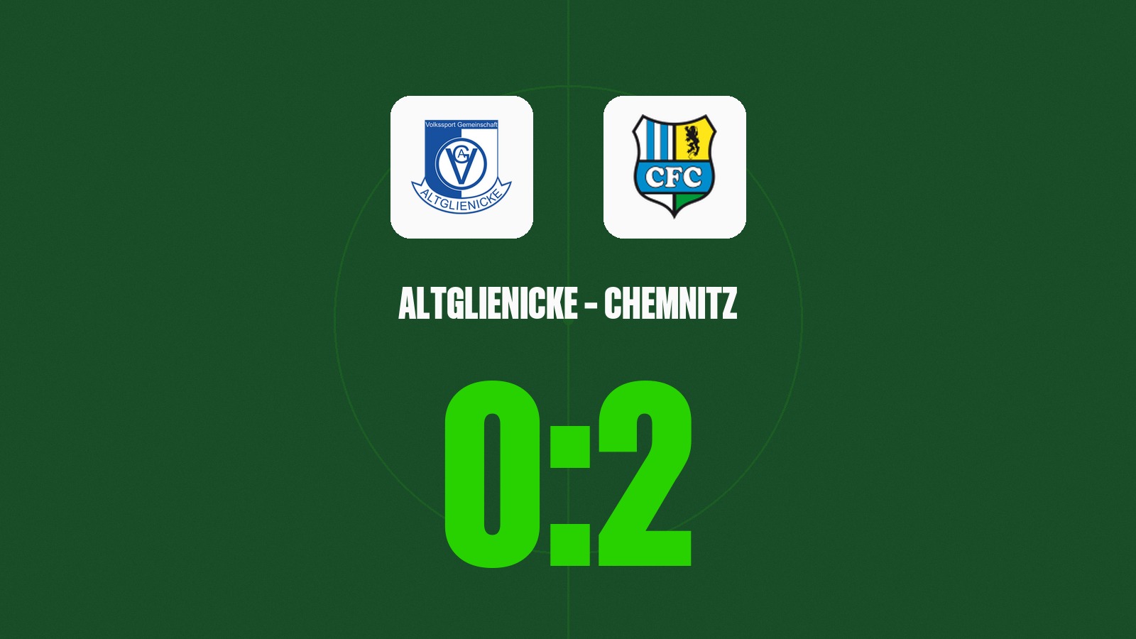 Wappen der VSG Altglienicke und des Chemnitzer FC mit dem Endstand 0:2